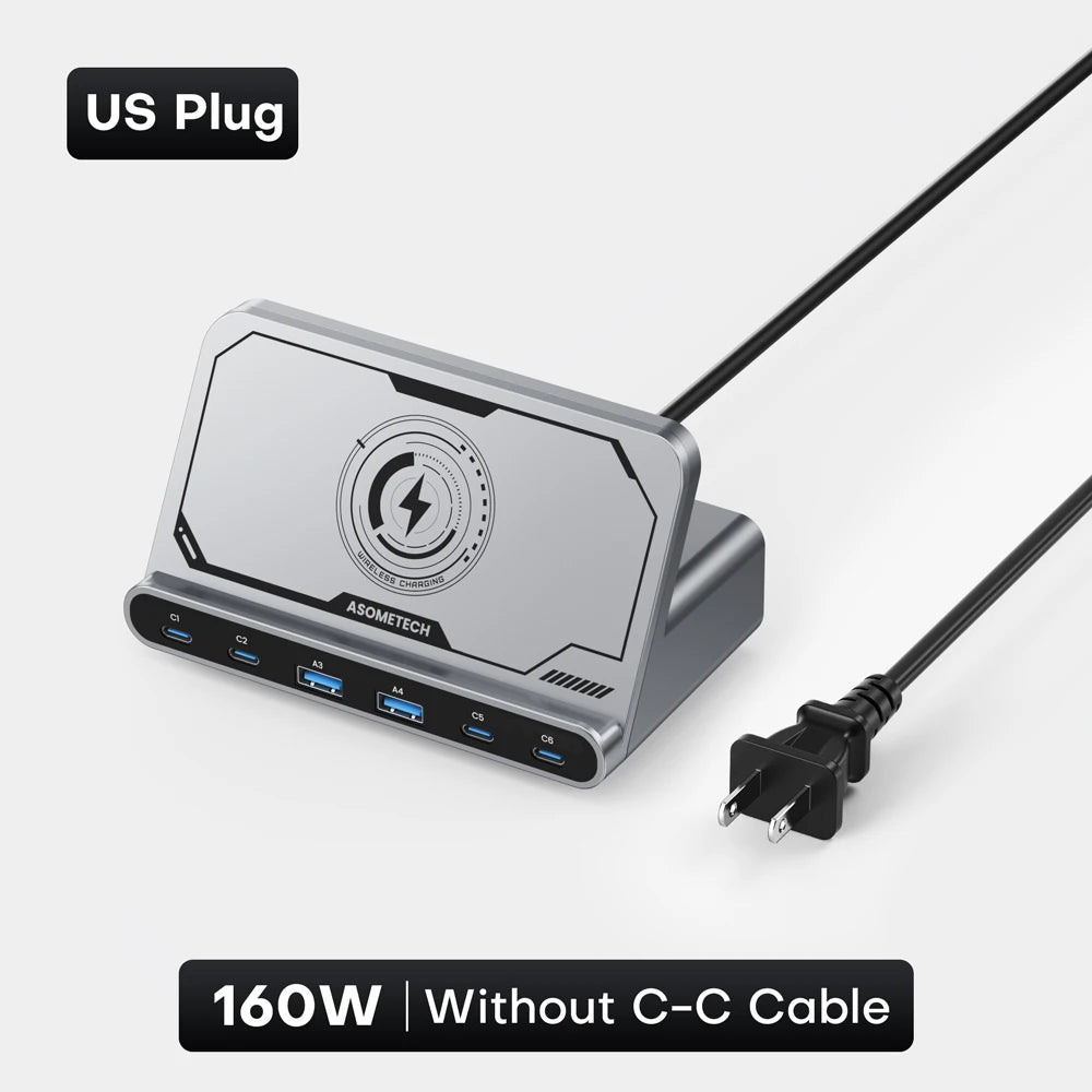 ASOMETECH 160W USB FastCharging Station 7 in 1 Wireless65W 45W PPS PD Type C  For Macbook iPad iPhone 16 Samsung