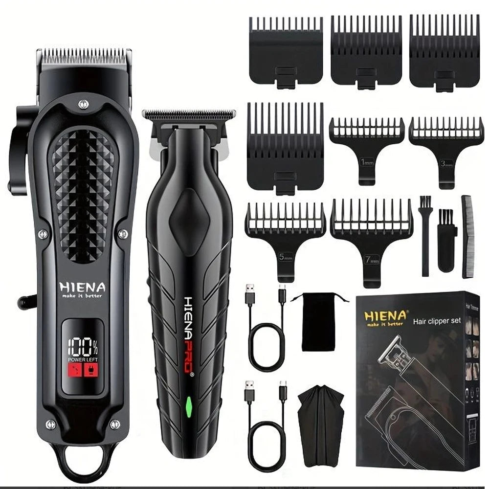 HIENA 212 Professional Hair Clipper – Metal Cordless Electric Trimmer with LCD Display