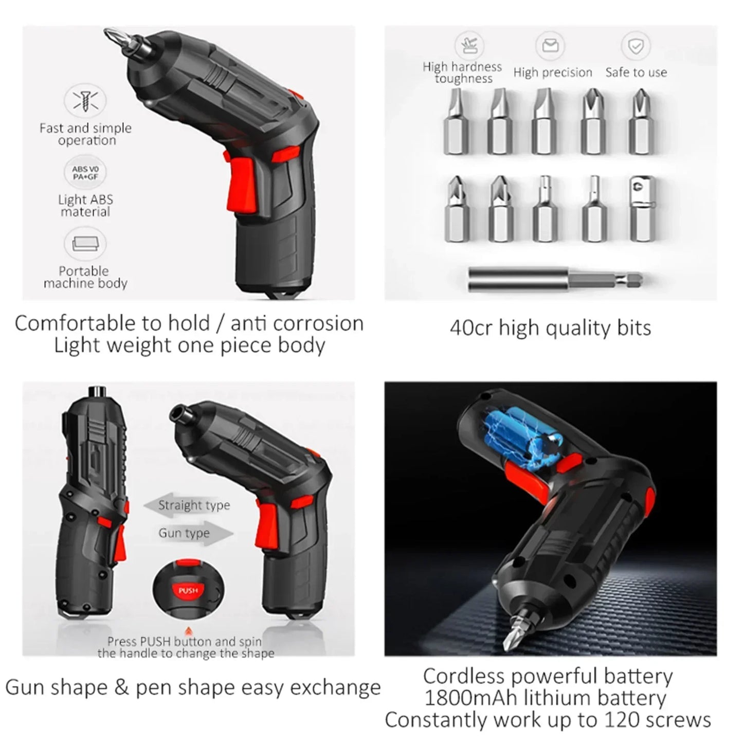 Portable Cordless Electric Screwdriver 47-in-1 – 90° Rotation with LED
