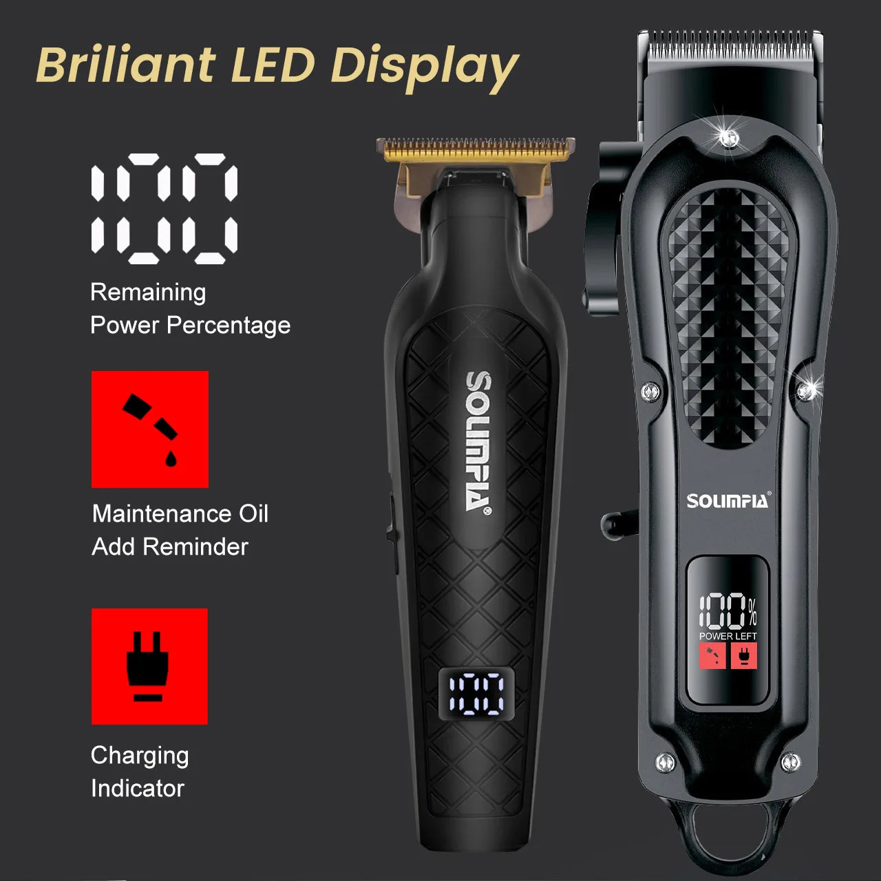 Solimpia Hair Clipper Set – Digital Display Electric Pusher with Scissors & Oil
