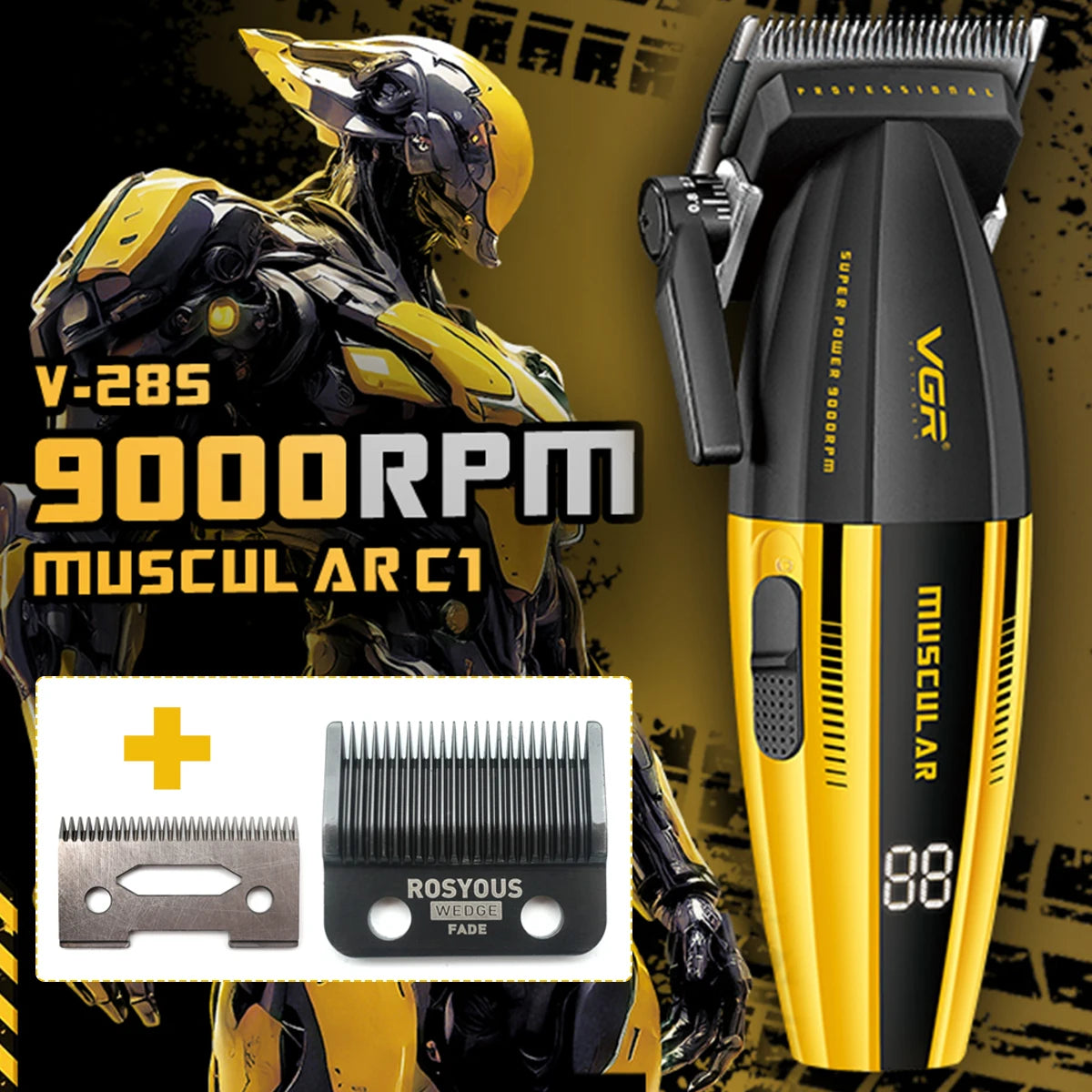 VGR V-285 Professional Hair Clipper – 9000RPM, LED Display, DLC & Ceramic Blade