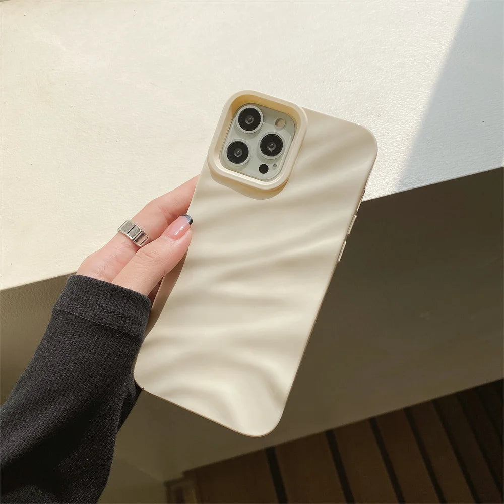 Luxury Plating 3D Wave Pattern Glossy Case For iPhone 16 15 14 13 12 11 17 Pro Max X XS Max XR Plus Fashion Bright Bumper