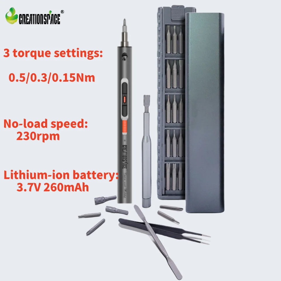 CreationSpace 3.7V Mini Cordless Precision Screwdriver – 72-in-1 Repair Kit with 3-Speed Torque (0.6N.m Max)