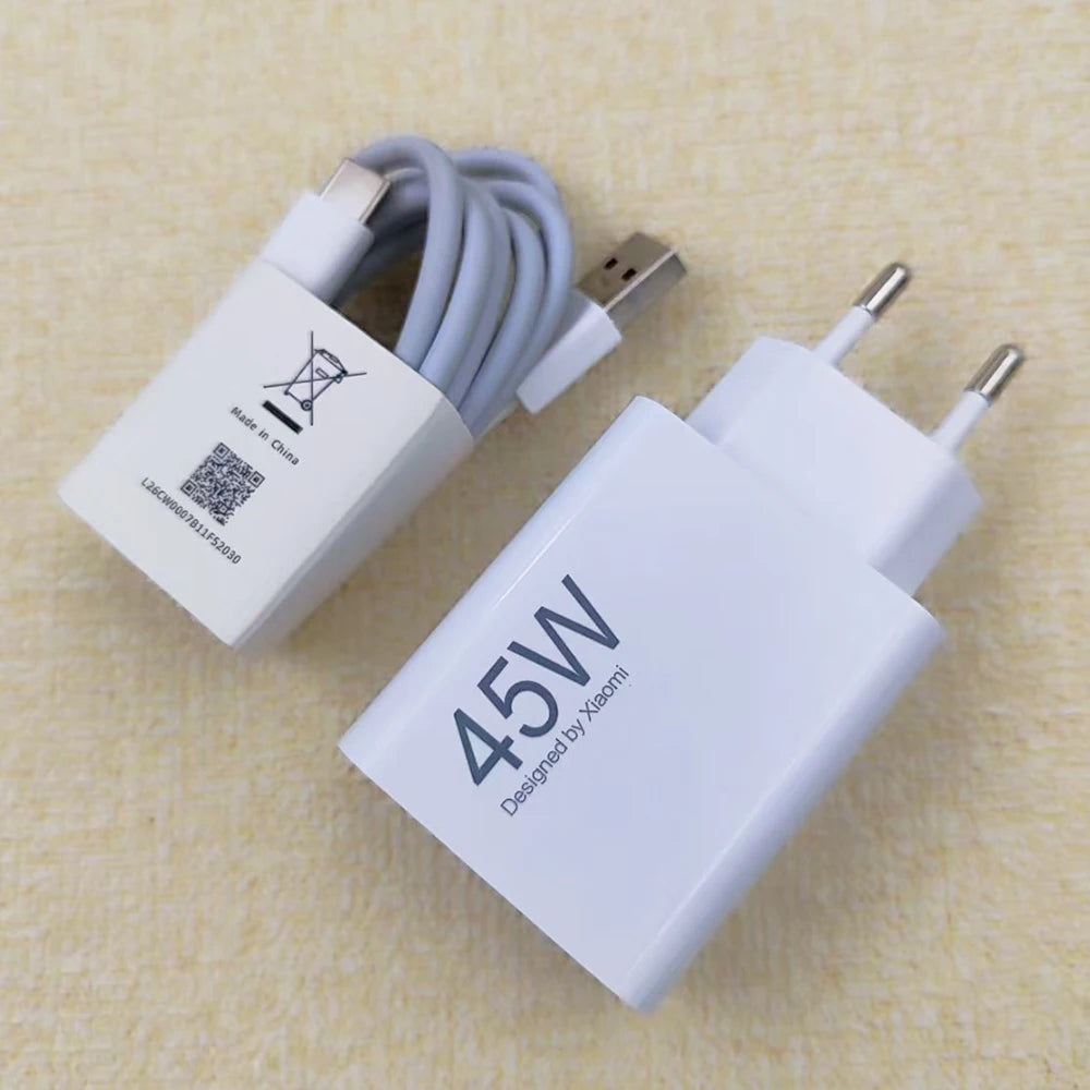 Xiaomi 45W EU Turbo Fast Charger – Type-C Adapter with 1.5M & 2M Cables for Redmi Note 14 Pro, Pad7, Poco M7 Pro