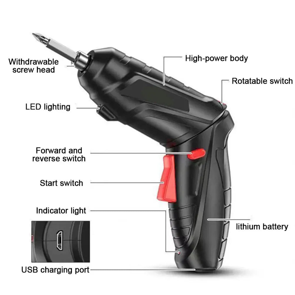 3.6V Wireless Mini Electric Screwdriver – Rechargeable Impact Drill with LED Light