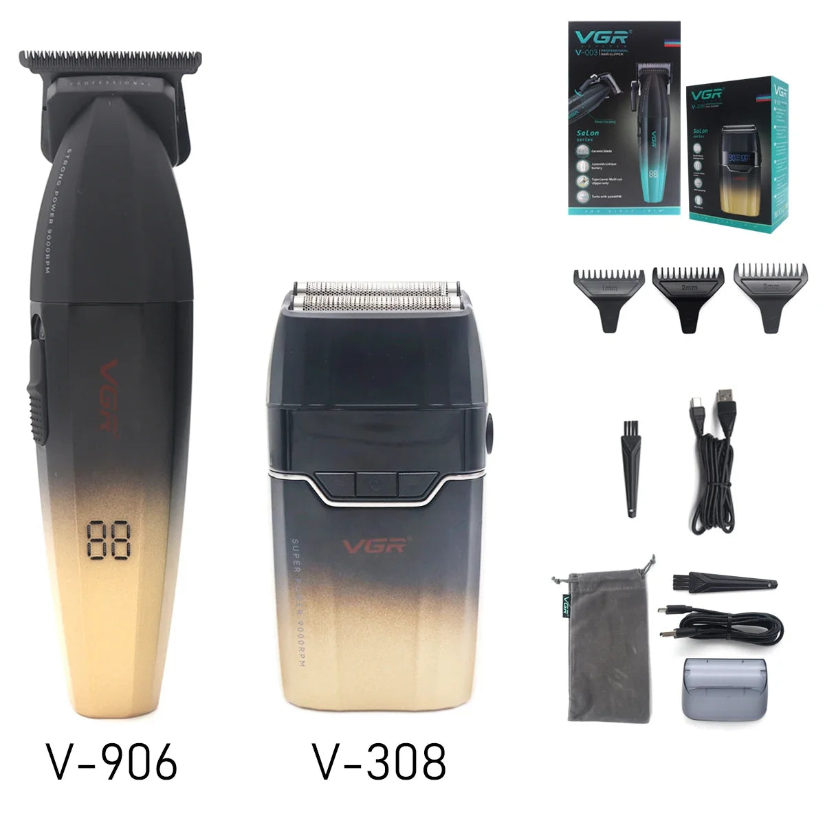 VGR Professional Hair Clipper Kit – DLC Blade, Full Metal Body, LED Display