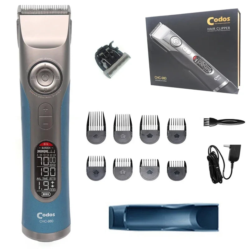 Professional Rechargeable Hair Clipper – LCD Display, Titanium Blade, 3–25mm Nozzles