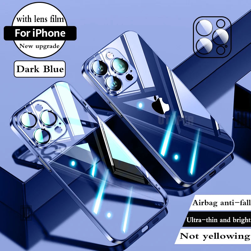 Luxury High Quality Upgrade Plating TPU Soft Case for iPhone 17 Air 16 15 14 13 12 11 Pro Max Plus Clear Lens Film Protect Cover