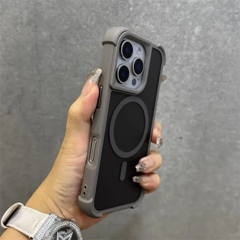 Magnetic Luxury Matte Fall prevention  Armor Shockproof Case For iPhone 15 14 13 12 16 Pro Max Wireless Charge For Magsafe