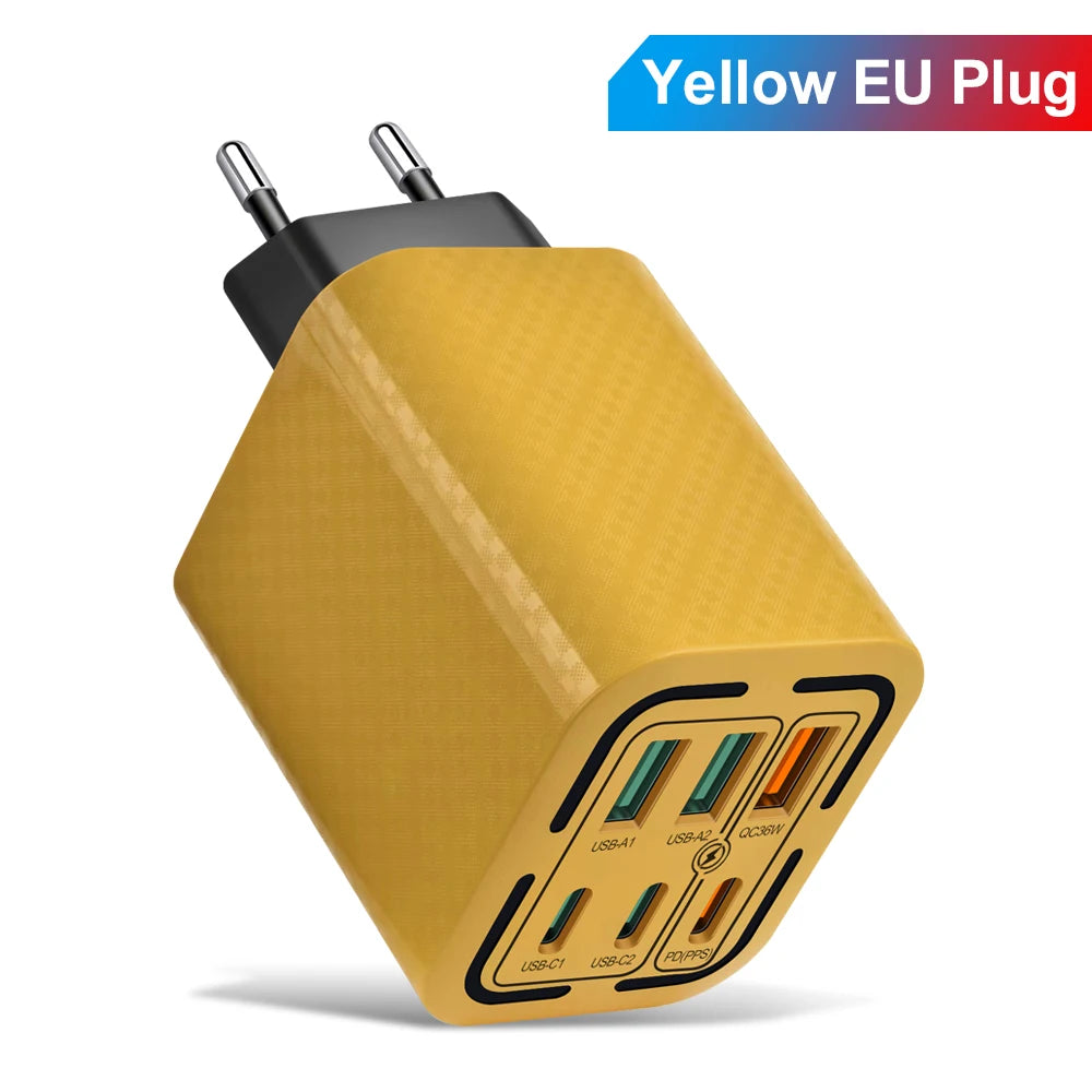 Total 150W USB Charger 6 Ports Type C Fast Mobile Phone Wall EU/US Plug For iPhone 15 Samsung Xiaomi Huawei