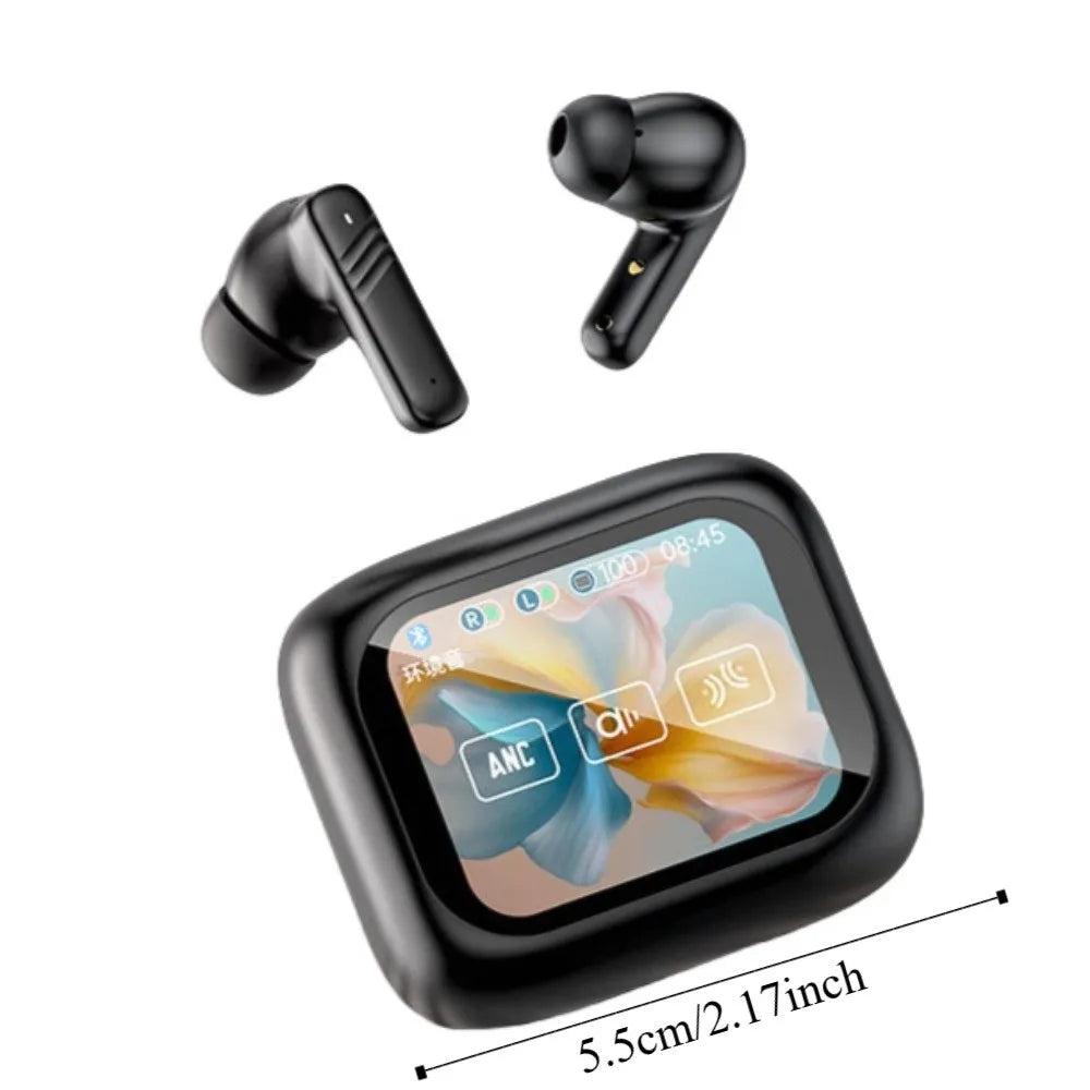Bluetooth 5.4 Full Touch Screen Headphones Smart LCD in Ear ANC Bluetooth Earphones HD Call Noise Cancelling