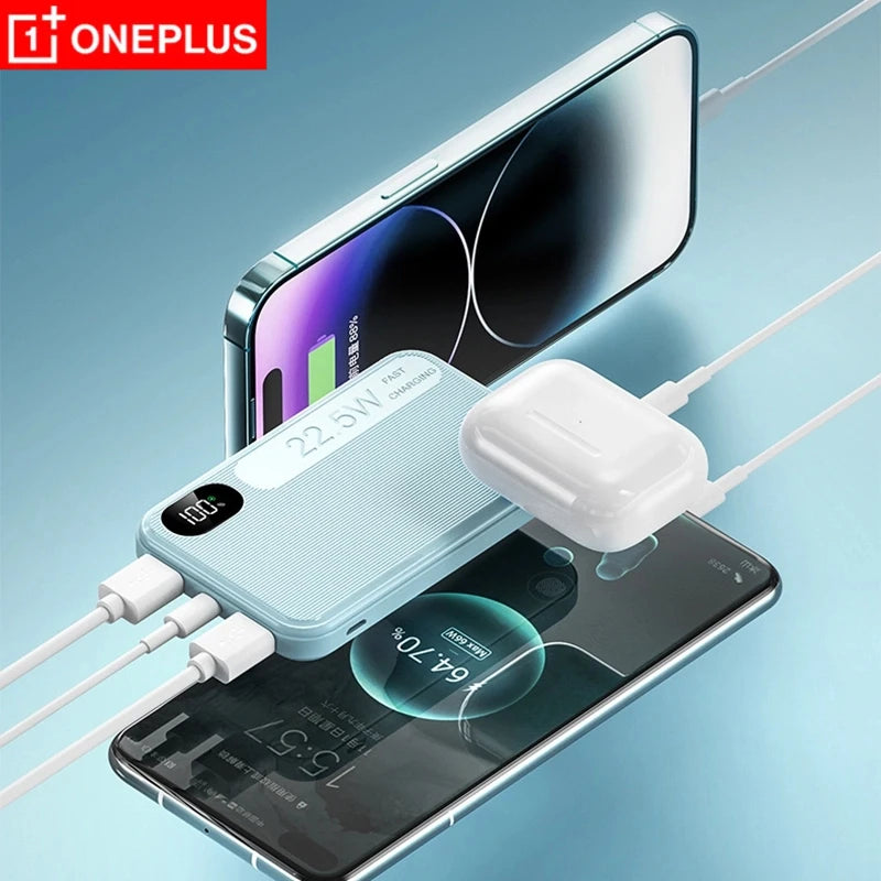 OnePlus Mini Power Bank 30000mAh Large Capacity Fast With Built-in 3 Cables Battery For IPhone Samsung Huawei