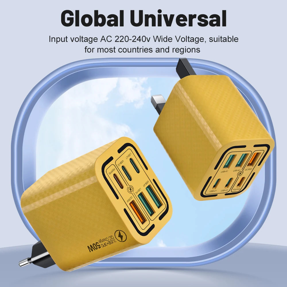 3PD+3USB 100W Wall Charger – QC 3.0 Fast Charging Adapter for iPhone, Samsung, Xiaomi & Huawei