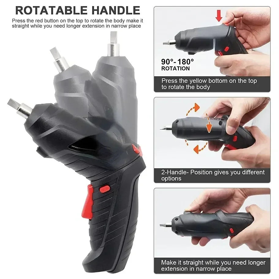 Portable Cordless Electric Screwdriver 47-in-1 – 90° Rotation with LED