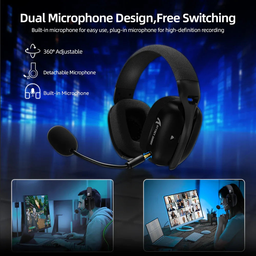 ATTACK SHARK L80PRO Wireless Gaming Headset Detachable Dual Microphone-Lightweight with Tri-Mode(2.4GHz USB C&A/BT/Wir