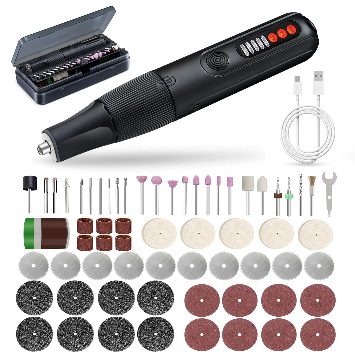 CreationSpace 8.0V Cordless Rotary Tool – 5-Speed 65-Piece Kit for Carving, Engraving & Sanding