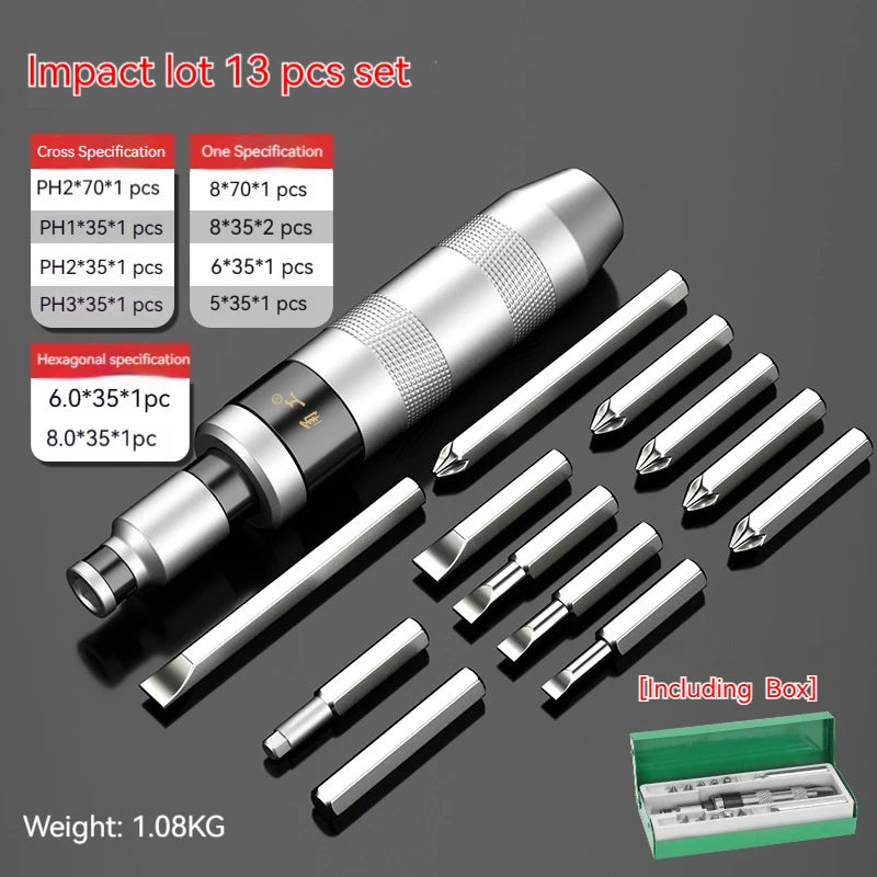 7/13 PCS Impact Screwdriver Hand Manual Reversible  Driver Set Durable Remove Disengage Rusted Fasteners Or Frozen Bolts