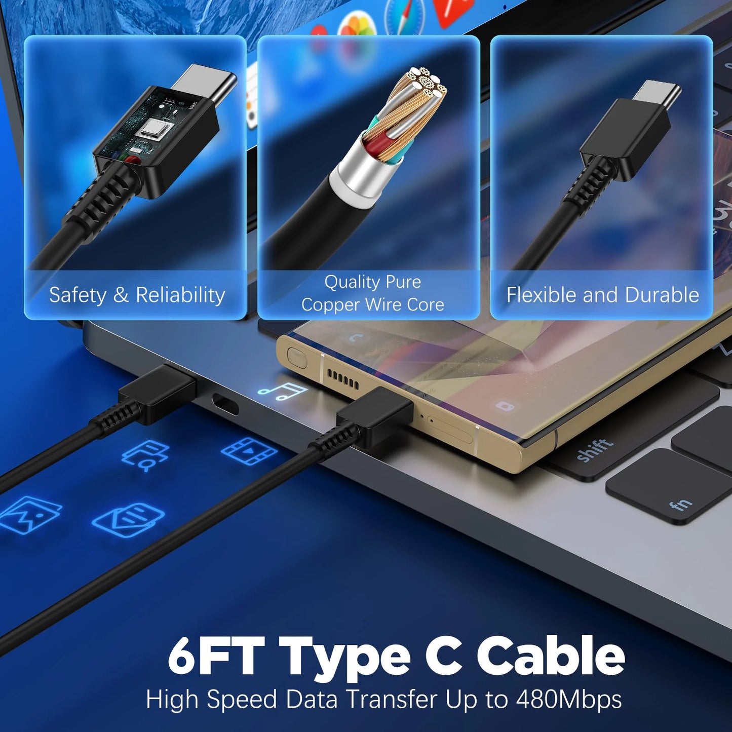 45W Charging For Samsung Galaxy S25 S24 S23 S22 Ultra S21 Plus Note 20 USB C Data Cable Portable Fast Charger Adapter