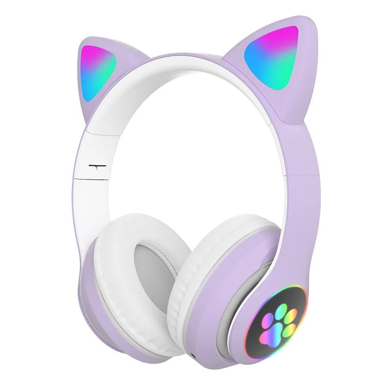 P47M Wireless Headphone Flash Light Cute Cat Bluetooth with Mic Control LED Stereo Music Helmet Phone Bluetooth