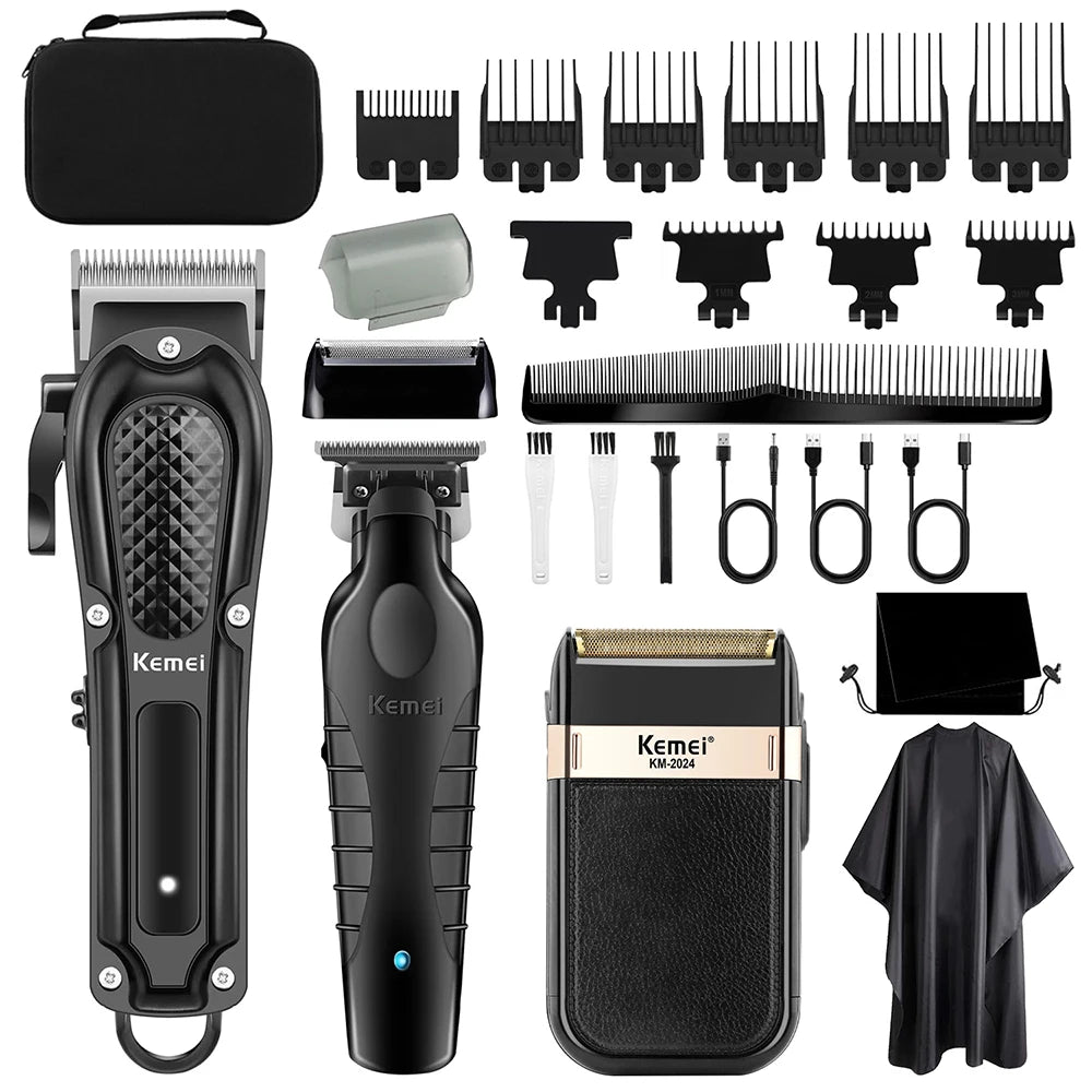 Kemei 1071/2299 2024 Professional Hair Clipper – Cordless Trimmer & Foil Shaver