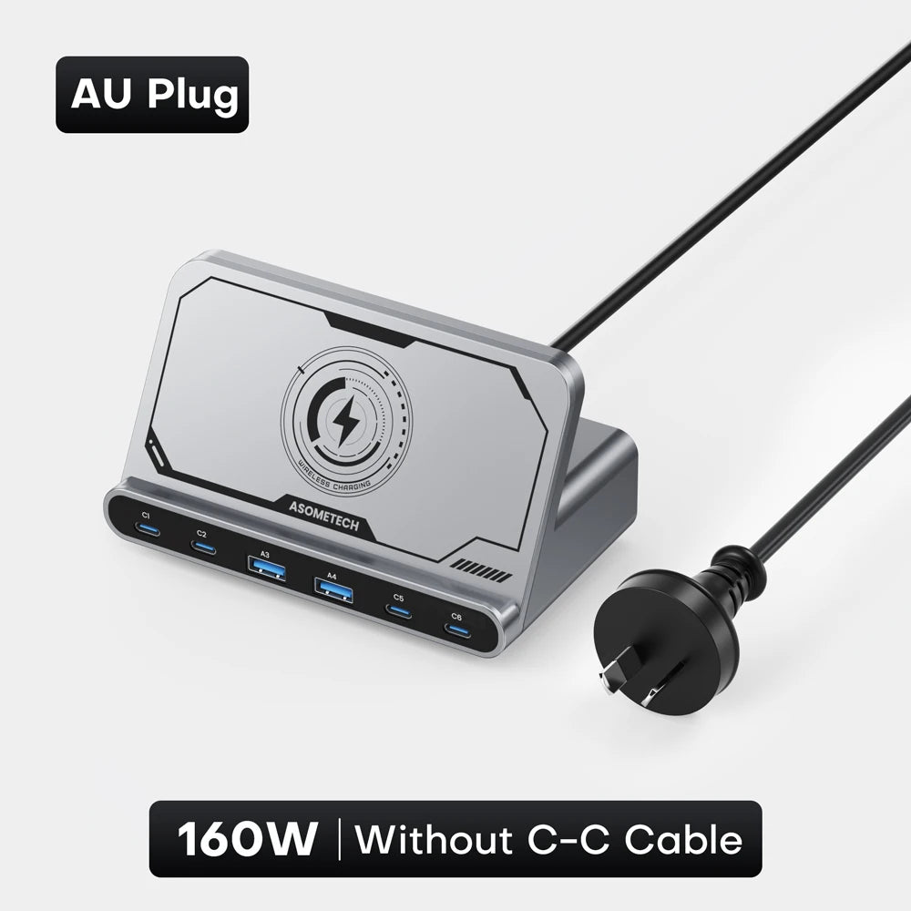 ASOMETECH 160W USB FastCharging Station 7 in 1 Wireless65W 45W PPS PD Type C  For Macbook iPad iPhone 16 Samsung