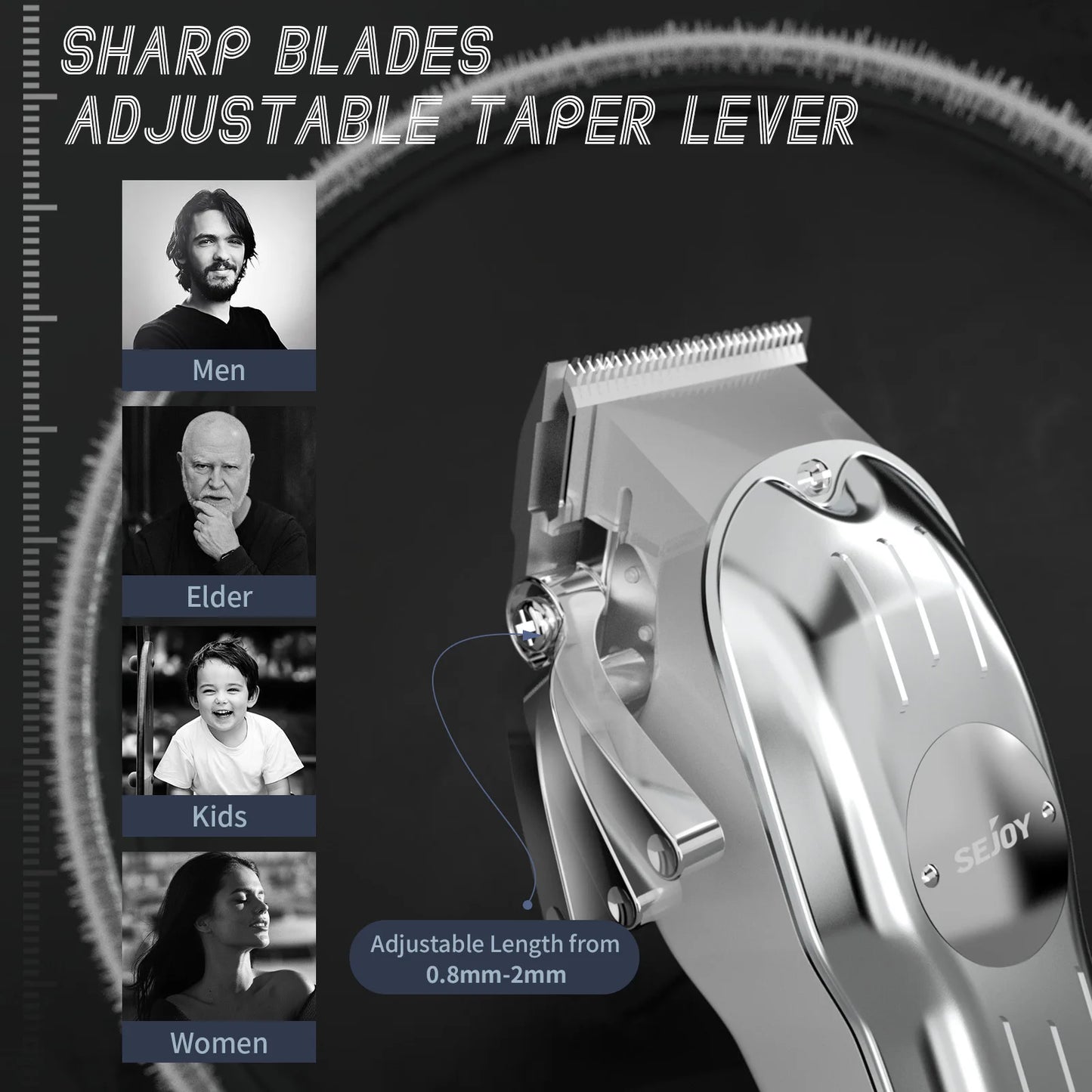 Sejoy Professional Hair Clipper Combo Kit – Rechargeable Cordless Hair Trimmer for Men