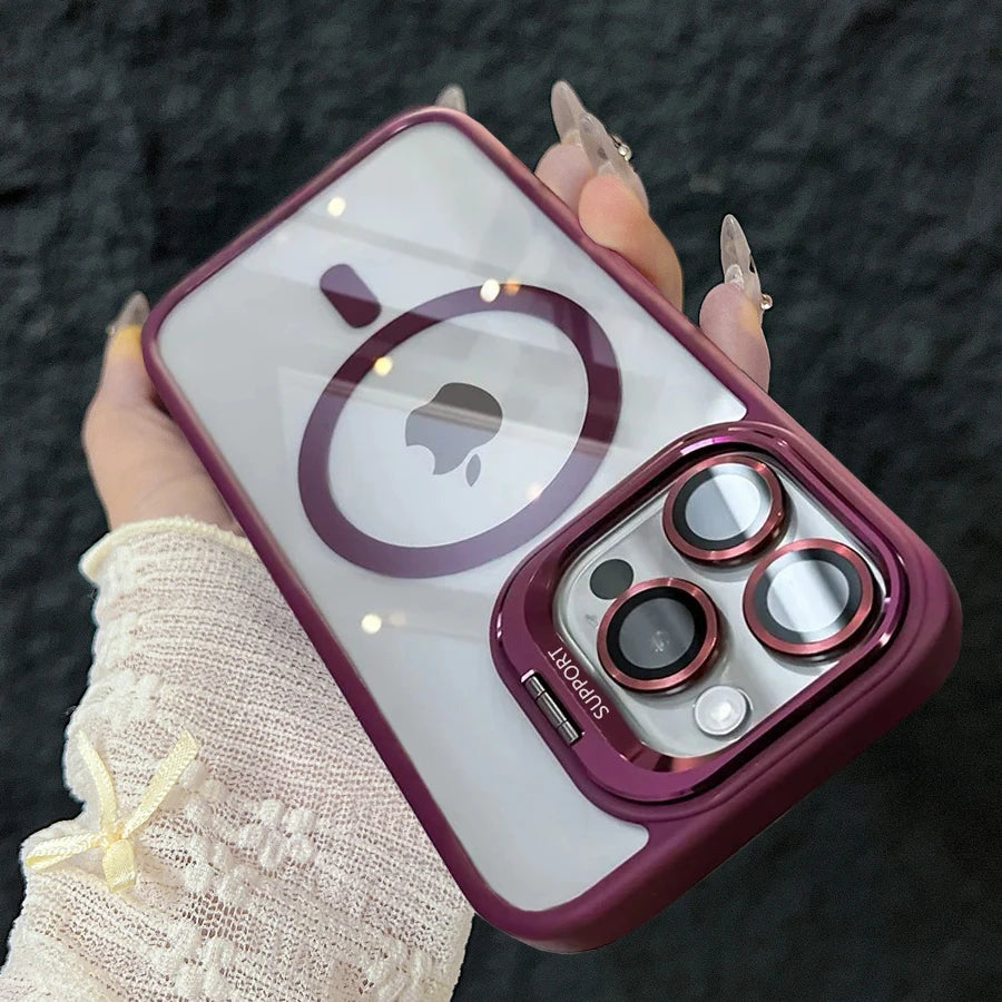 Luxury Magnetic Shockproof Phone For iPhone 17 15 16 14 13 12 11 Pro Max For Magsafe Funda Stand Glass Lens Cover