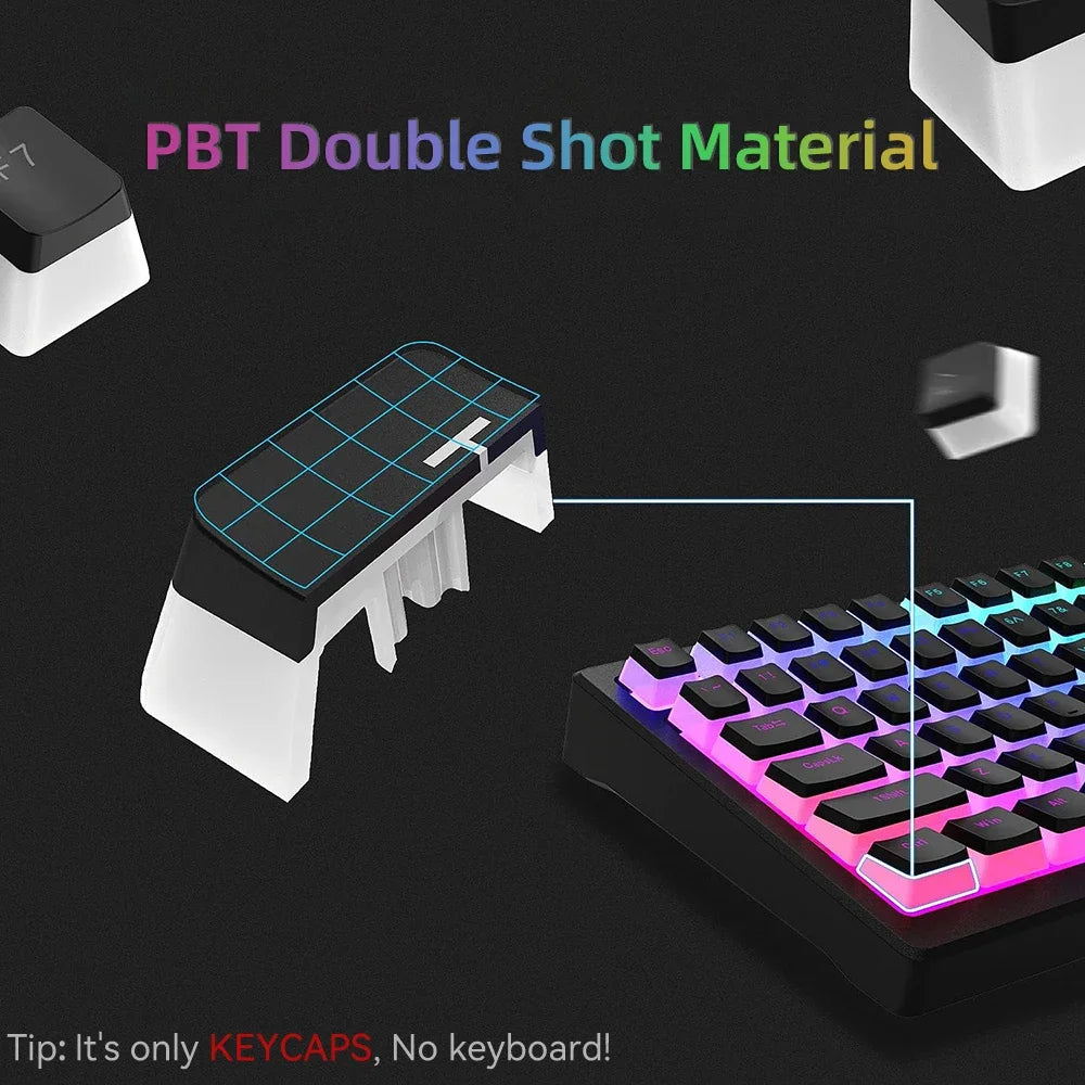 Pudding PBT Keycaps – 129-Key Double Shot Set for RGB Mechanical Keyboards (60%/80%/100%)