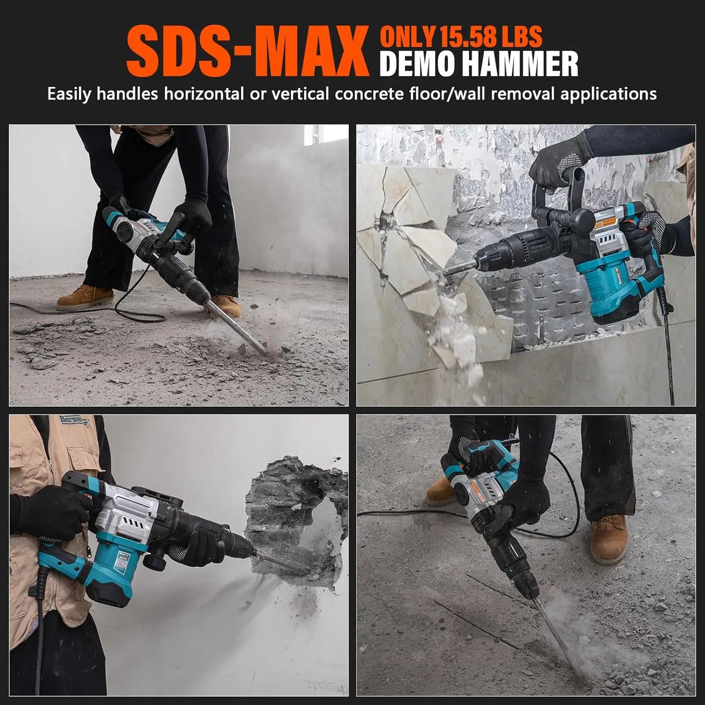 1300W SDS-Max Demolition Jack Hammer – 11A Electric Chipping Tool for Tile Removal