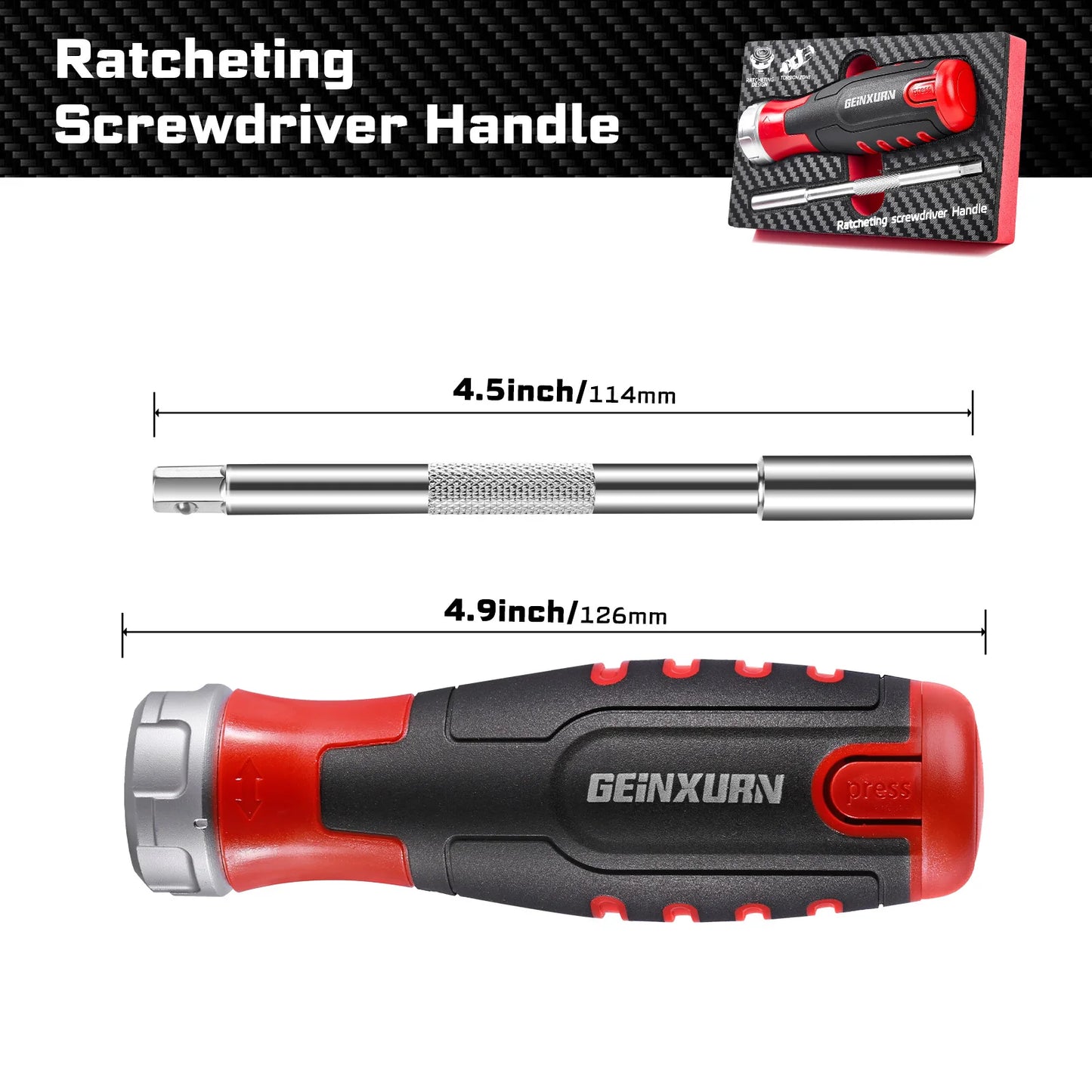 GEINXURN 1-Piece Ratcheting Screwdriver Handle, 12-in-1 Magnetic , Quick-Load,with Eva Foam Storage Tray