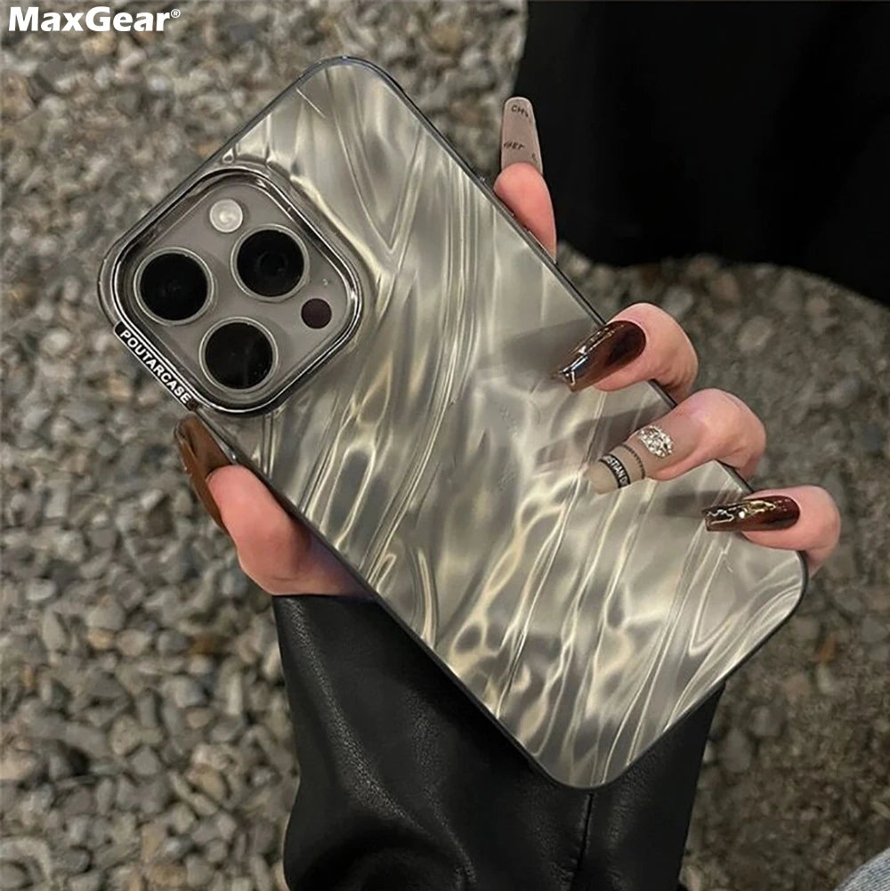 Luxury Plating Silicone Shiny Water Ripple Case For iPhone 16 15 14 13 12 11 Pro Max Plus Aesthetic Camera Protection Cool Cover