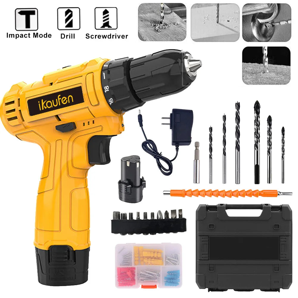 Cordless Brushless Lithium Drill Electric Dual Speed Impact Battery Powered Multi Function Drilling Tool