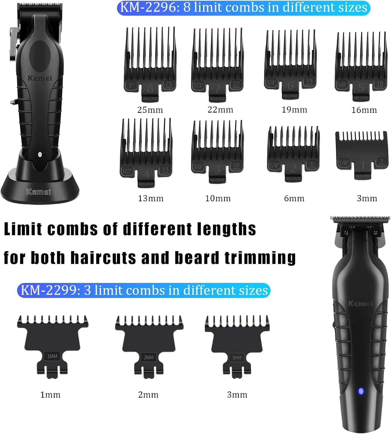 Kemei 2299/2296 T95 Professional Hair Clipper – Cordless Trimmer & Foil Shaver