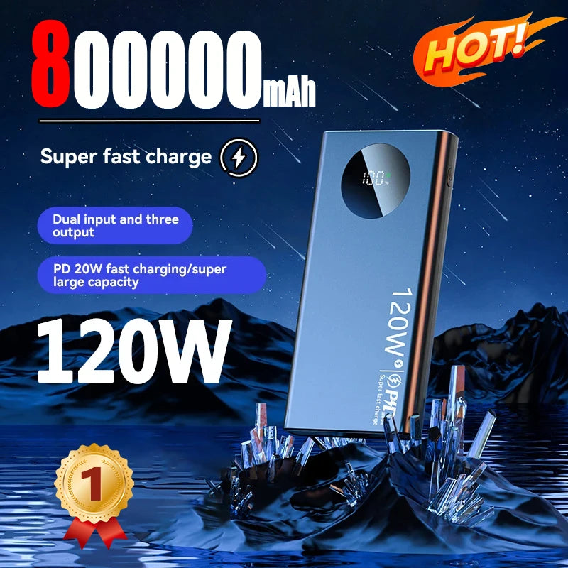 80000mAh High Capacity Powerbank 120W Super Fast Charging Device for iPhone Samsung Huawei Xiaomi