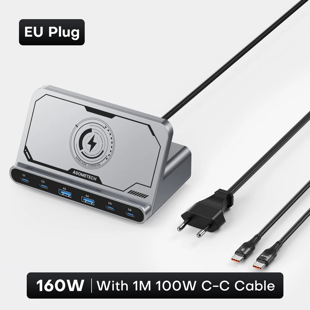 ASOMETECH 160W USB FastCharging Station 7 in 1 Wireless65W 45W PPS PD Type C  For Macbook iPad iPhone 16 Samsung