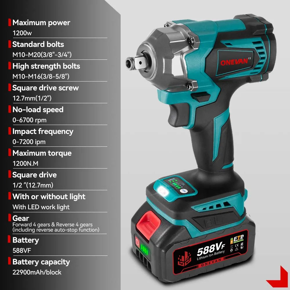 1200N.M Brushless Cordless Impact Wrench for Makita 18V Battery