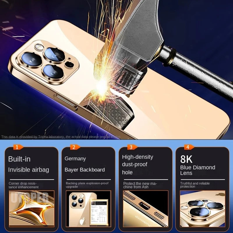 Luxury High Quality Upgrade Plating TPU Soft Case for iPhone 17 Air 16 15 14 13 12 11 Pro Max Plus Clear Lens Film Protect Cover