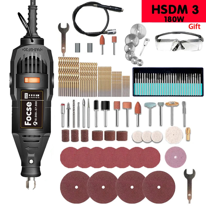 180W Mini Electric Drill Engraver – Variable Speed Rotary Tool with Accessories