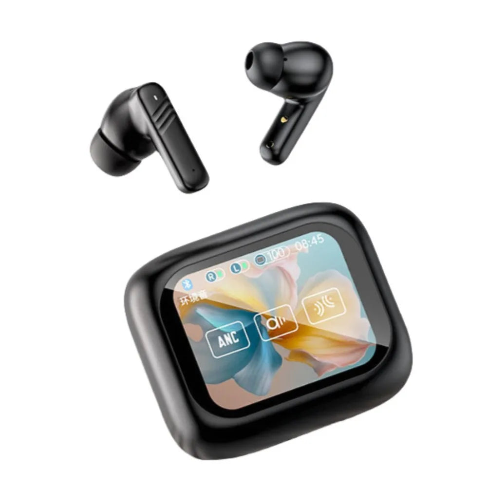 Bluetooth 5.4 Full Touch Screen Headphones Smart LCD in Ear ANC Bluetooth Earphones HD Call Noise Cancelling