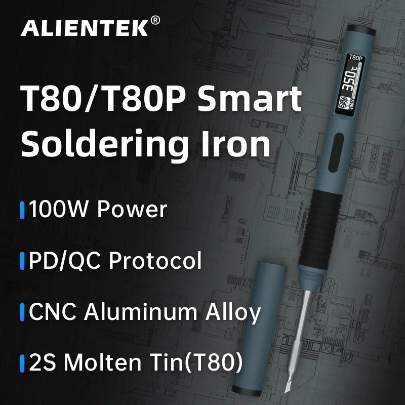 ALIENTEK T80 T80P Soldering Iron Adjustable Temperature Tool DC 20V 80-450℃ Precision Repair Station PD 100W Portable Heat Tool