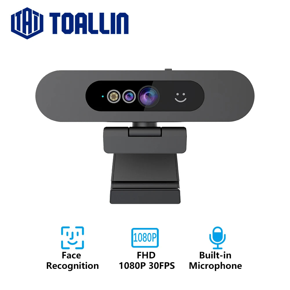 TOALLIN 1080P Webcam Windows Hello Face Recognition PC Camera with Microphone for TikTok/YouTube