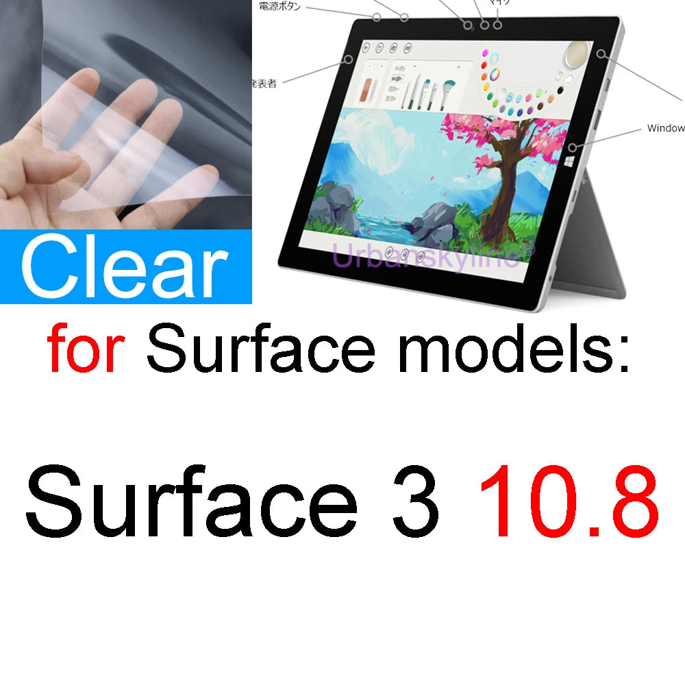 Screen Protector for Surface Pro 10 9 8 7 6 5 4 3 2 X for Microsoft Laptop 7 GO 3 Book 3 2 1 RT Film Clear Studio HD Skin Guard