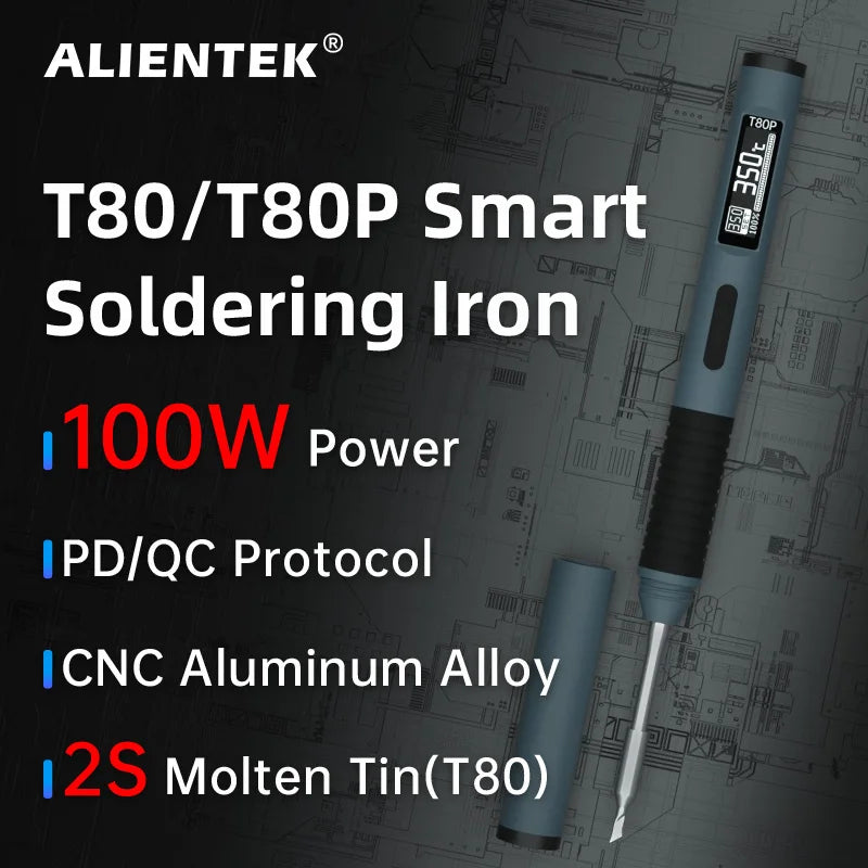 ALIENTEK T80 T80P Soldering Iron Adjustable Temperature Tool DC 20V 80-450℃ Precision Repair Station PD 100W Portable Heat Tool