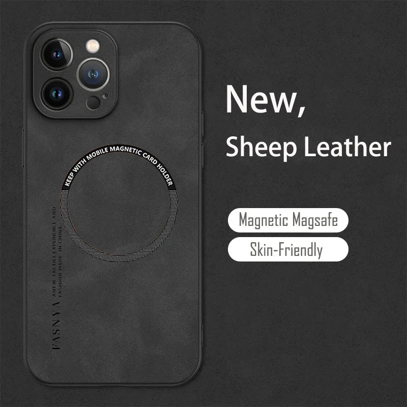 For Magsafe iPhone 15 14 13 12 11 Pro Max X XR XS max 14 15 Plus Sheepskin Vintage Magnetic Leather Soft Phone Case