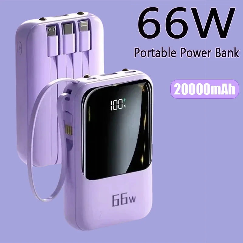 NEW 20000mAh Mini Power Bank 66W Portable Charger Fast External Spare Battery for IPhone Huawei Xiaomi Phone