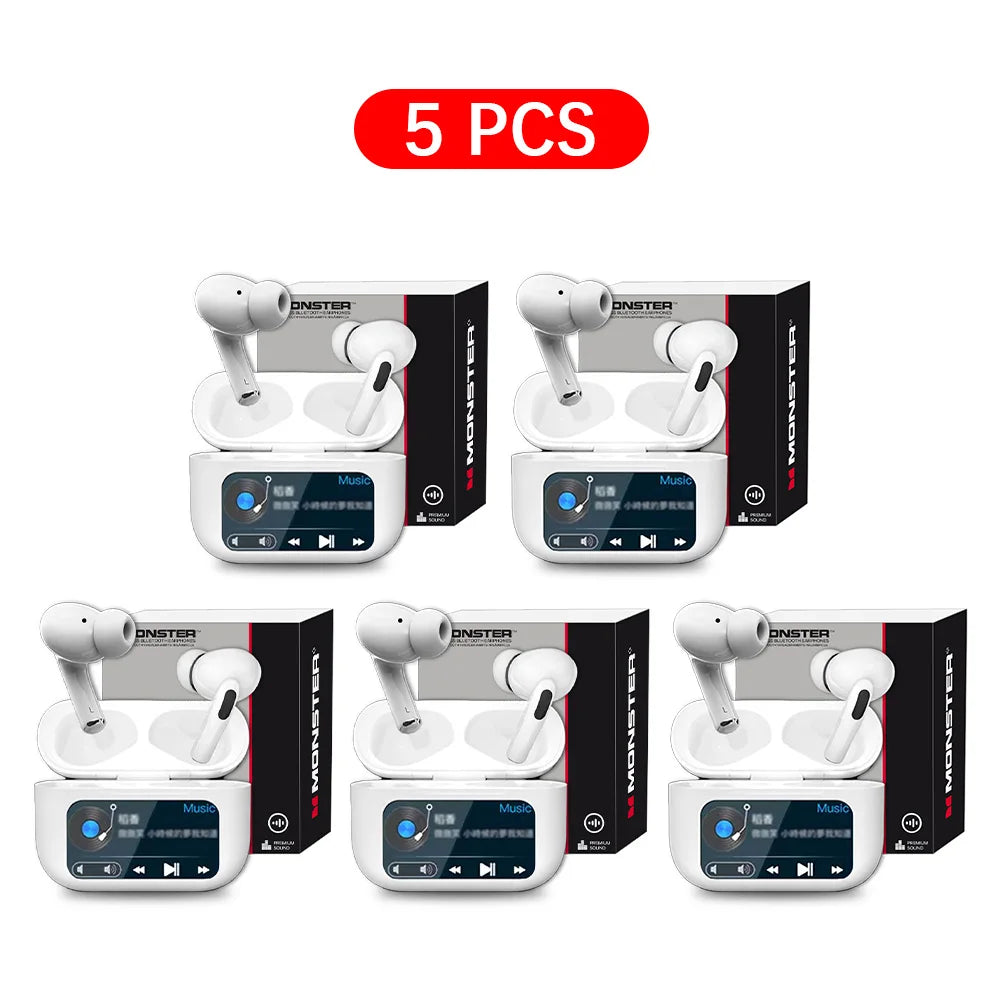 MONSTER Wireless Bluetooth 5.3 Earphones LCD Touch Screen Headphones ANC Noise Reduction Headset Built In HD Mic  Music Earbuds