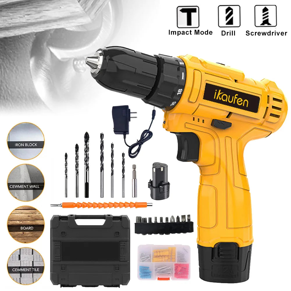 Cordless Brushless Lithium Drill Electric Dual Speed Impact Battery Powered Multi Function Drilling Tool