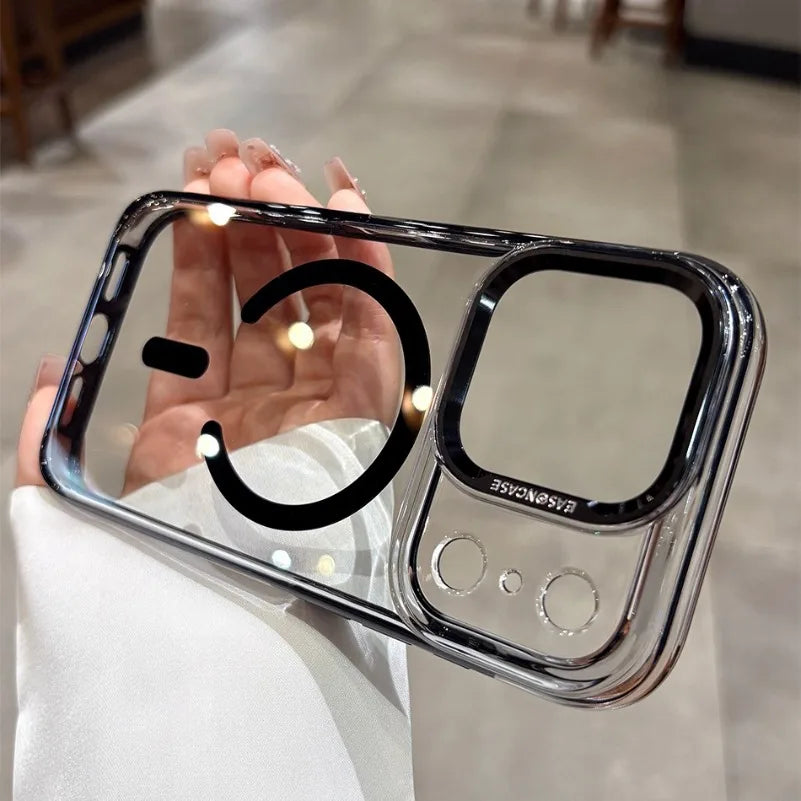 Luxury Magnetic Wireless Charging Magsafe Case for iPhone 17 15 16 Pro Max Transparent Hard Acrylic TPU for iPhone Air