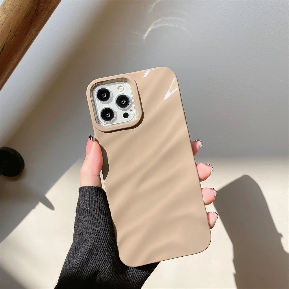 Luxury Plating 3D Wave Pattern Glossy Case For iPhone 16 15 14 13 12 11 17 Pro Max X XS Max XR Plus Fashion Bright Bumper
