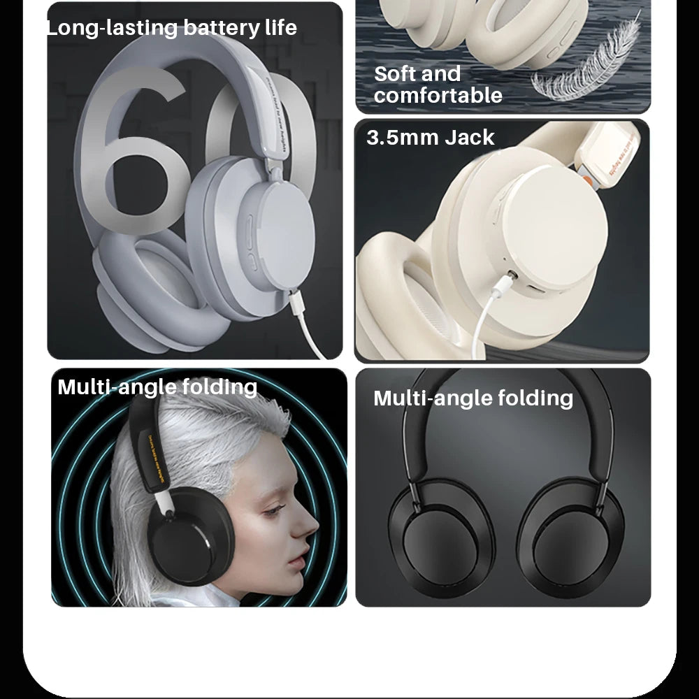 ANC Noise Cancelling Headphones Bluetooth 5.4 HIFI Stereo 40mm Driver portable Over Ear 60H Time
